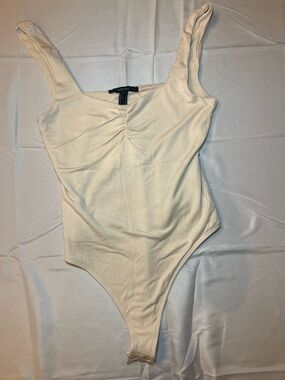 Forever 21 Cream Ruched Scoop Bodysuit